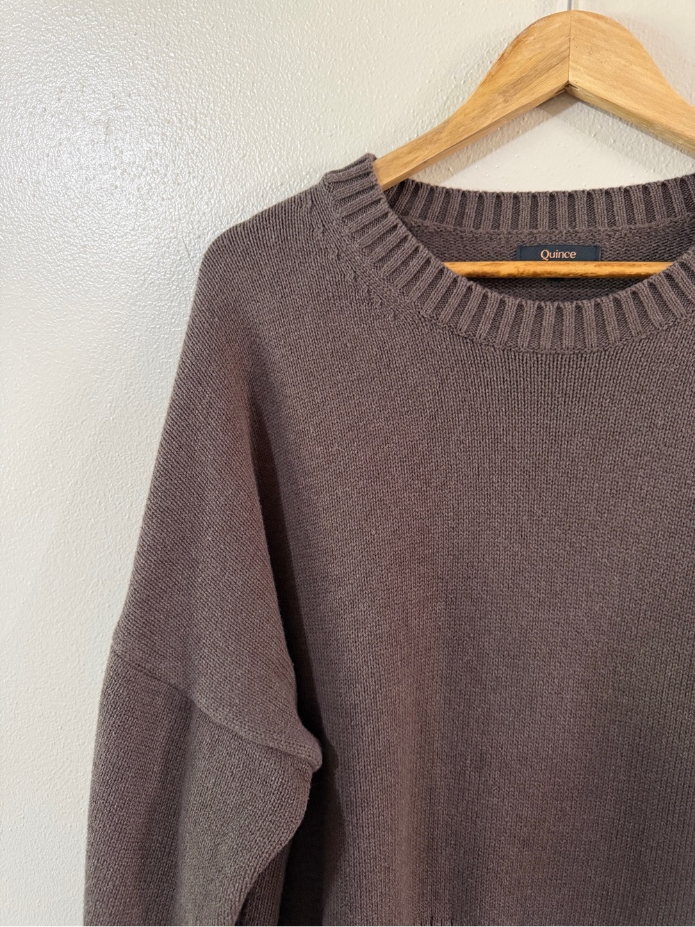 Quince 100% Organic Cotton Boyfriend Crew Sweater, Heather Brown, Large - Picture 7 of 15
